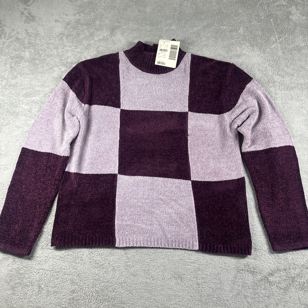 Vintage Casual Corners Women's‎ Checkered Knit Turtleneck Sweater Purple Size XL